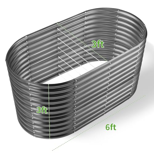 Land Guard 8x4x3ft Oval Galvanized Raised Garden Beds, Large-Capacity Metal Planter Box Outdoor, Durable Deep Raised Garden Bed 3ft Tall, Raised Beds for Gardening Vegetables, Cream Yellow