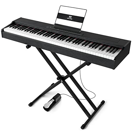 MUSTAR Digital Piano 88 Key Weighted Keyboard Hammer Action, MDP-1300 Weighted Keyboard Piano with Stand, Full Size Electric Piano Keyboard with for Beginners, Portable Case, Sustain Pedal, White