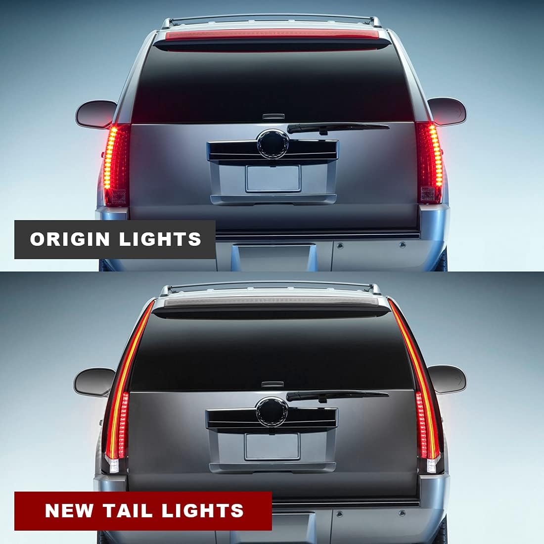 ROXX Full LED Tail Lights Assembly for 2007-2014 Cadillac Escalade /ESV 3rd Gen SUV, Full Sealed Taillights Pair with Red Led Turn Signals/ DRL, Led Reverse Lights, Passenger and Driver Side (Clear