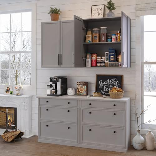 FIMELLO 30" Laundry Room Wall Cabinet with Adjustable Shelf, Large Wall Storage Cabinet, White Wall Cabinet with Doors, Upper Kitchen Cabinet, Cabinets for Laundry, Bathroom, Kitchen -White