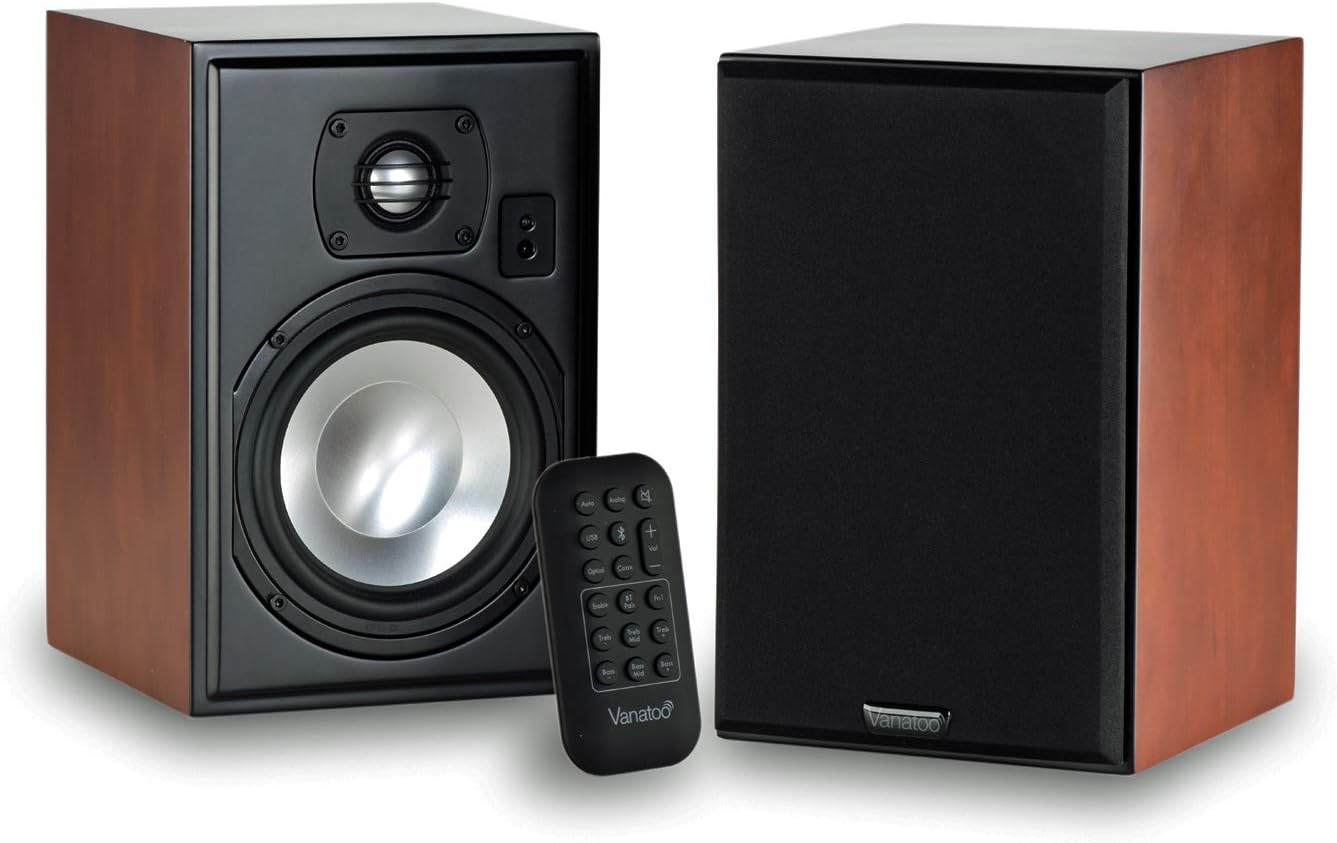 Vanatoo Transparent One Encore Powered Speakers - Bluetooth Speakers - Speakers AUX, USB, Optical, Analog - Bookshelf Speakers - PC Speakers - Home Theater Audio - Black, Set of 2