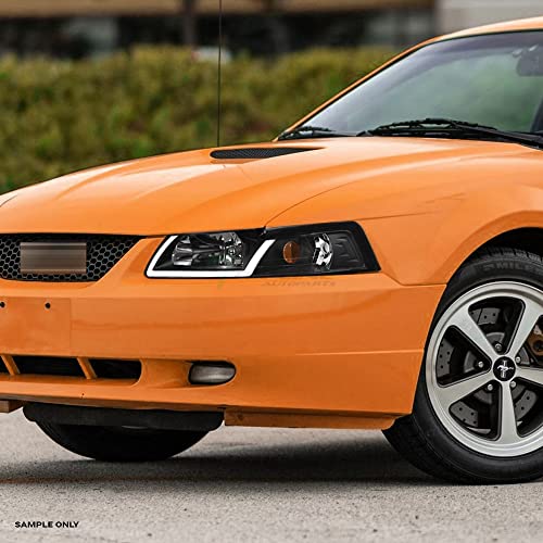 7422440591543 Compatible With 1999-2004 Ford Mustang Switchback Sequential LED Strip Bar Chrome Housing Headlights With Amber Reflector