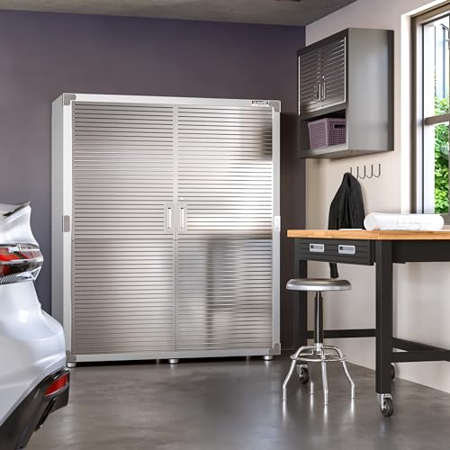 Seville Classics UltraHD Solid Steel Lockable Metal Storage Cabinet Locker Organizer, w/Adjustable Shelves for Garage, Warehouse, Office, Classroom, Granite, 48" W x 24" D x 72" H