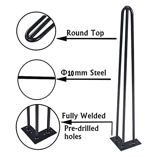 10Inch Hairpin Legs, Heavy Duty Hairpin, Metal Table Legs Home DIY Furniture Black 2-Rod Mid-Century Modern Style Legs
