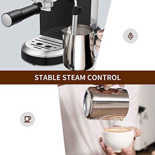 20 Bar Espresso Machine, 1350W High Performance, 1.4 Ldetachable transparent water tank, Thermo block beating system,With safety valve (Black)