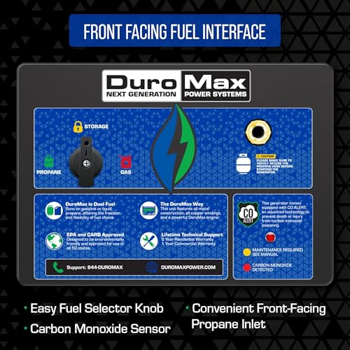 DuroMax XP13000HXT 13,000-Watt 500cc Tri Fuel Gas Propane Natural Gas Portable Generator with CO Alert, Black/Blue
