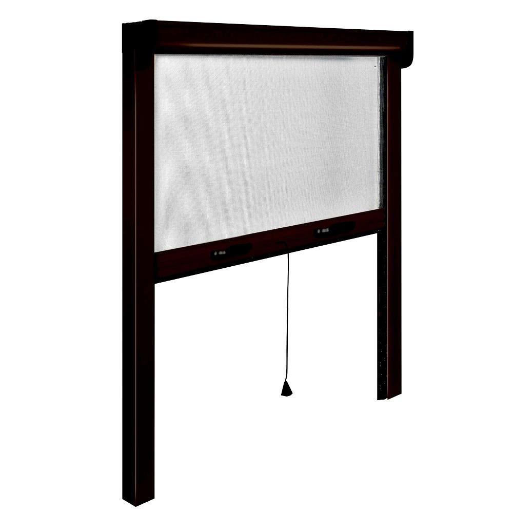 Retractable Bug Screen 73 in. x 67 in. Adjustable Width/Height Bronze Aluminum Vertically Retractable Insect Screen/Frame Kit, A