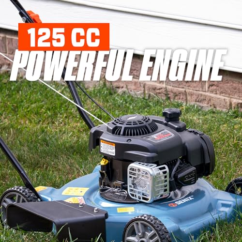 SENIX Gas Lawn Mower, 21-Inch, 140 cc 4-Cycle Briggs & Stratton Engine, 2-in-1 Push Lawnmower, 6-Position Height Adjustment with 11-Inch Rear Wheels, LSPG-M6, Blue