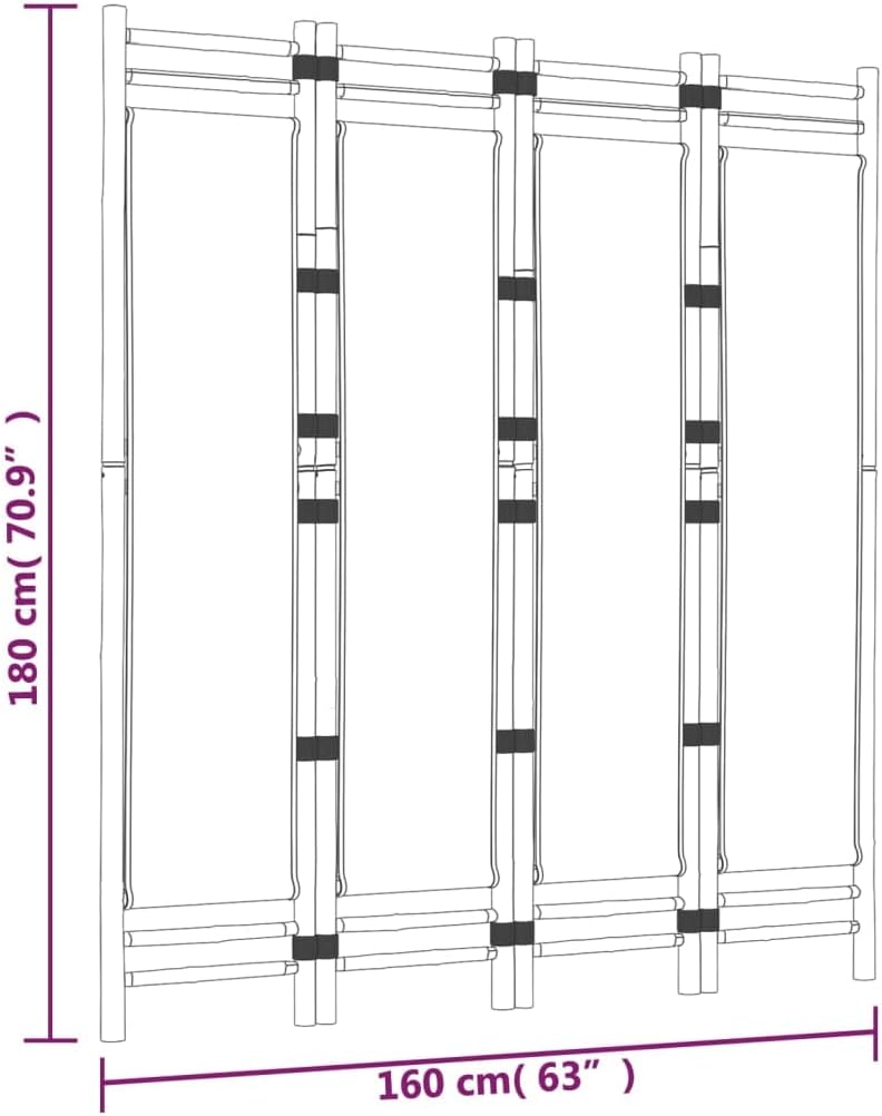 Folding 4-Panel Room Divider 63" Bamboo and Canvas,Bamboo Room Divider for Privacy and Style, Foldable Partition for Any Room, Cream White Furniture for Bedroom