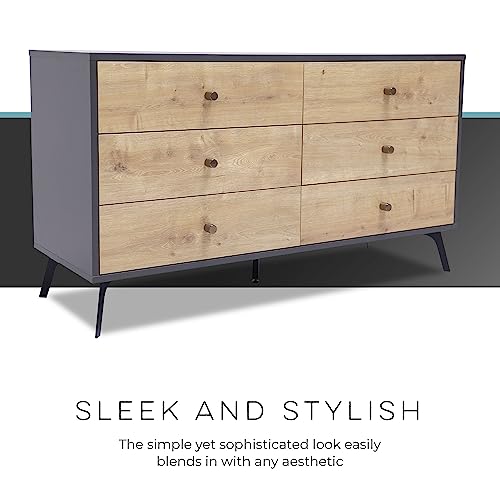 Raveena MAX Chest | Buffet Cabinet with Storage | Sideboard Cabinet | Multifunctional Buffets & Sideboards | Credenza with Six Sliding Drawers | Media Console Table with Storage (Oak, Dark Gray)
