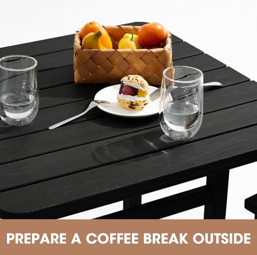 SERWALL 5 Pieces Adirondack Bar Chairs Set, HDPE Adirondack Barstools Chairs with Bar Pub Table, Outdoor Patio Bar Furniture Set for Bistro, Balcony, Poolside, Garden, Black