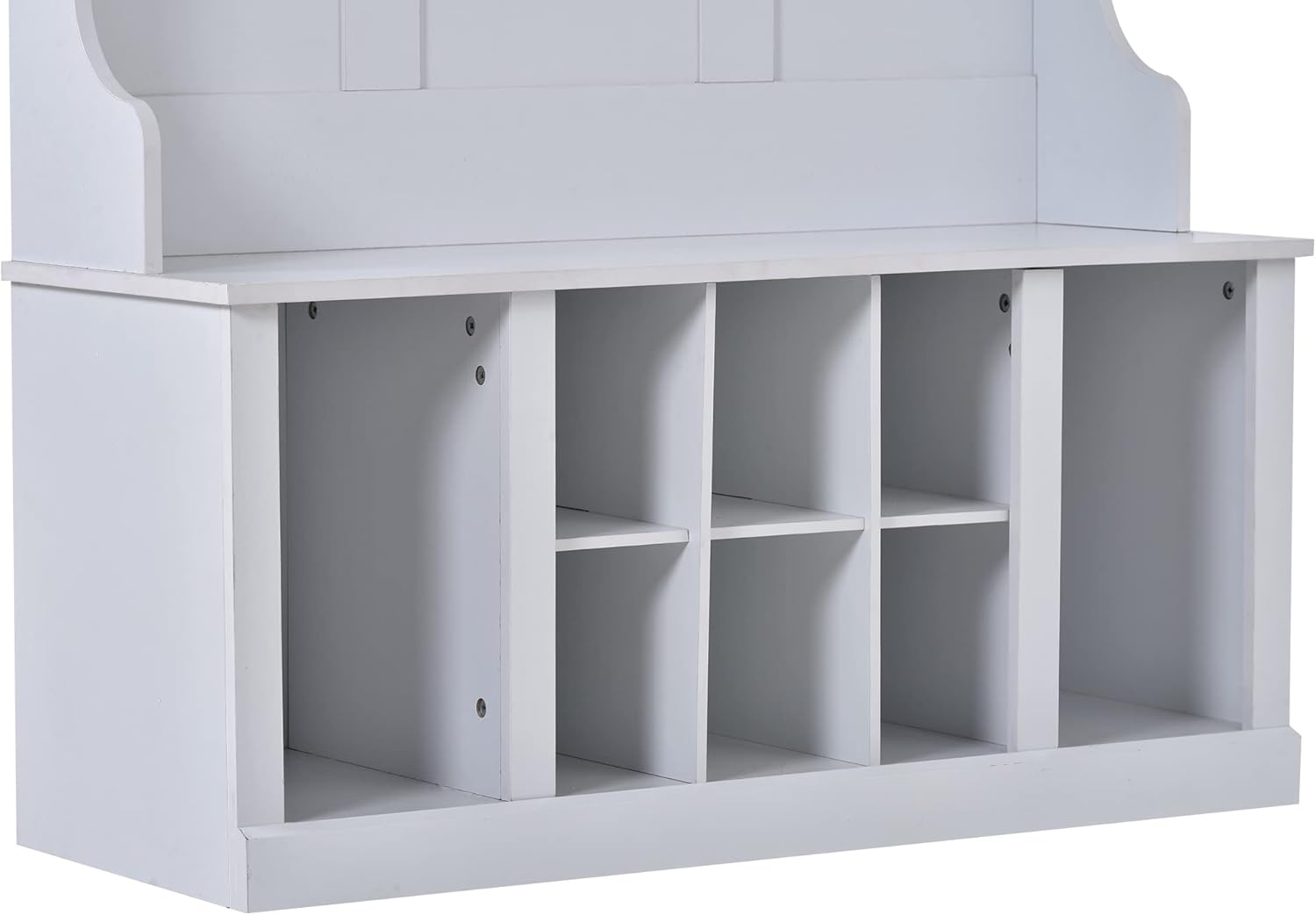 Hall Tree, Entryway Bench with Coat Rack and Shoe Cabinet, 3-in-1 Design with Coat Rack and 6 Hooks for Entryway, Hallway, White