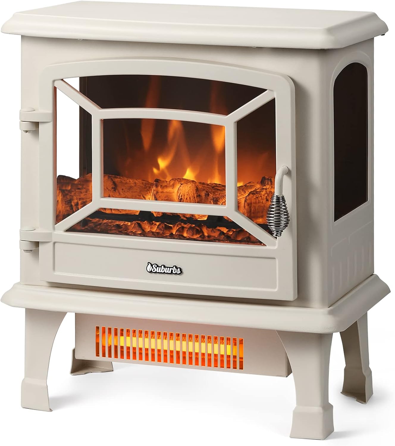 TURBRO Suburbs TS20 Electric Fireplace Infrared Heater, 20" Freestanding Stove with Realistic Dancing Flame Effect - CSA Certified - Overheating Safety Protection - Easy to Assemble - 1400W, Ivory