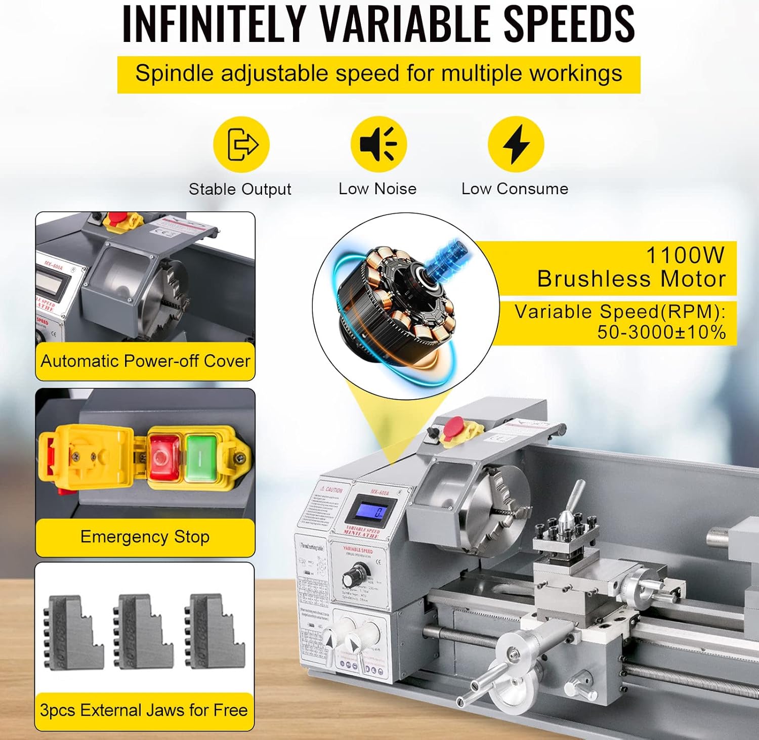 BestEquip Metal Lathe 8.7 x 23.6 Inch/220 x 600MM Mini Metal Lathe 1.1KW Infinitely Variable Speed Mini Lathe Machine LED Screen for Counter Face Turning Driling