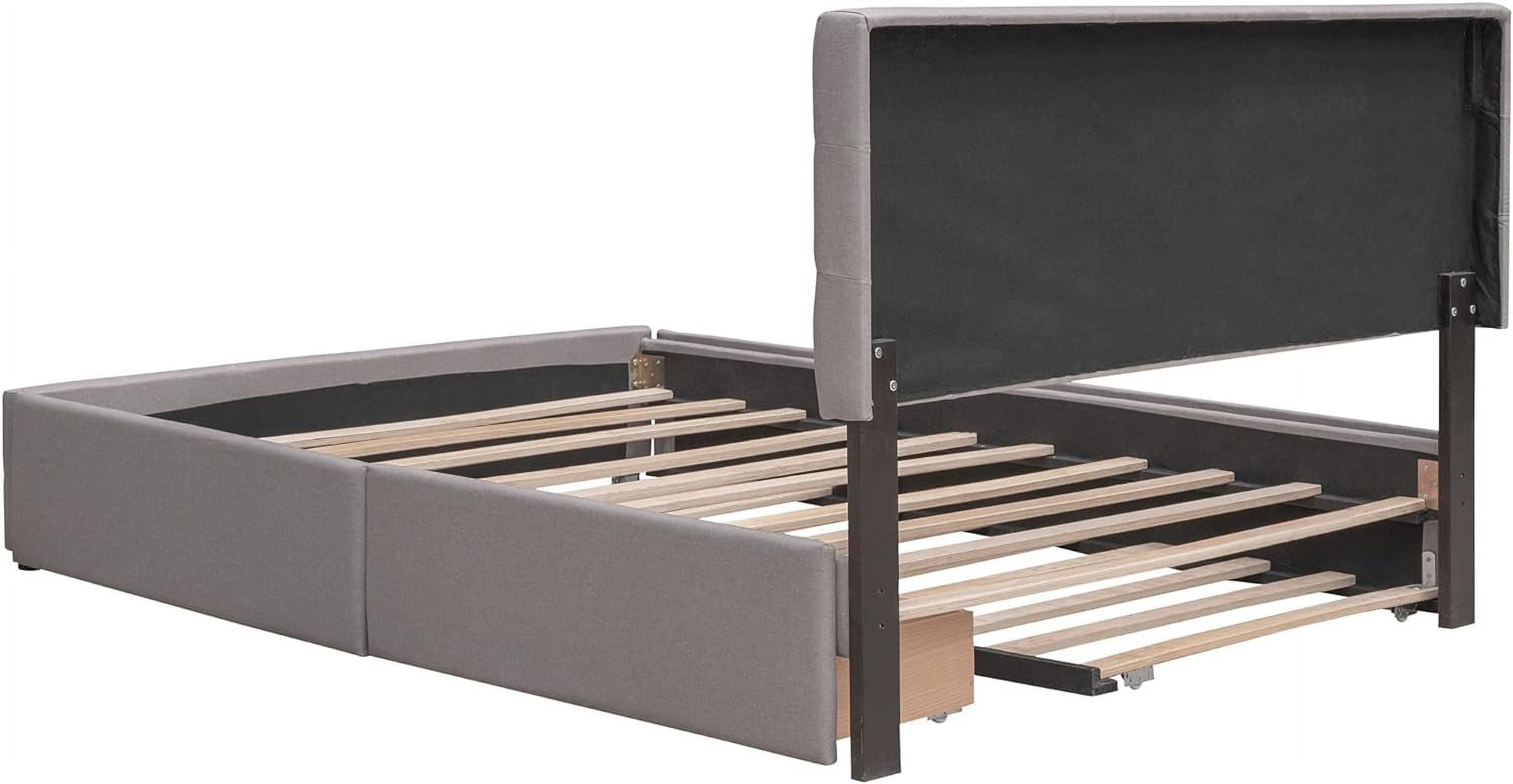 Quee Platform Bed Frame With XL Trudle Ad Drawers, Upholstered Storage Platform Bed With Headboard For Bedroom Guest Room, Lie Fabric, Light Gray
