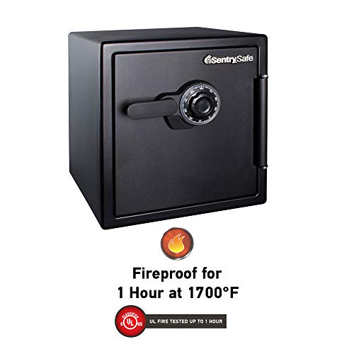 SentrySafe Fireproof and Waterproof Black Steel Home Safe with Digital Keypad Lock and Organization Trays for Money, Documents, 1.23 Cubic Feet, SFW123EU