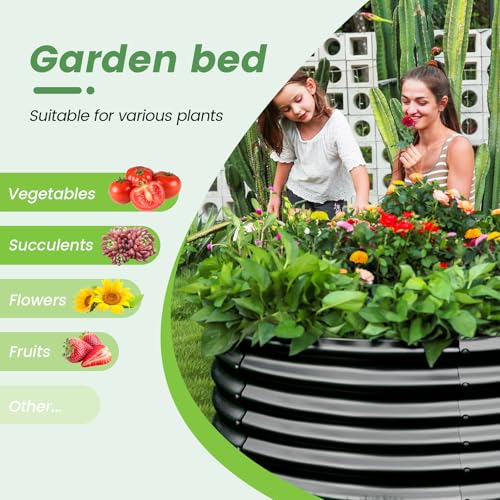 Land Guard 8x4x3ft Oval Galvanized Raised Garden Beds, Large-Capacity Metal Planter Box Outdoor, Durable Deep Raised Garden Bed 3ft Tall, Raised Beds for Gardening Vegetables, Cream Yellow