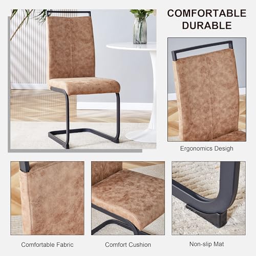 Round Dining Table Set for 4, Modern Kitchen Table and Chairs Set for 4 Wood Dining Set Reception Table Set Upholstered Chair for Dining Room (Brown-B, Wood Table + 4 Chairs)