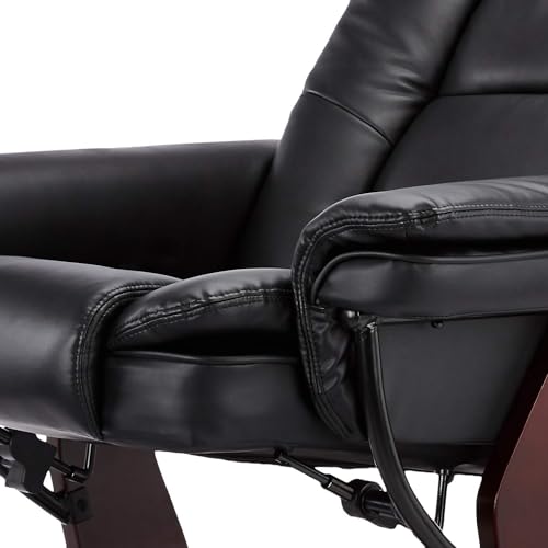 JC Home Argus Swivel Recliner with Ottoman, PU Leather & Wood Base Reclining Chair with Footrest, Ultra-Plush Double Foam for Living Room, Bedroom and Office