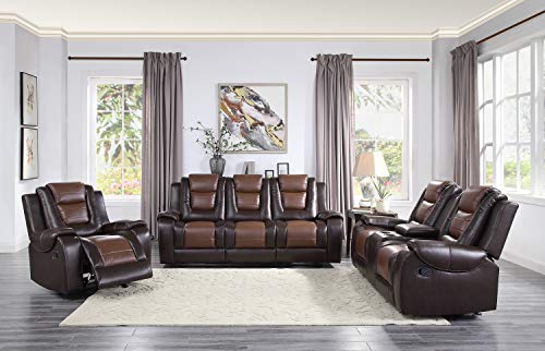 Lexicon Reclining Living Room Set, Manual Reclining Sofas, Couches for Living Room, includes Reclining Sofa, Double Gliding Loveseat and Glider Recliner, 3-Piece Set, Two-Tone Grey