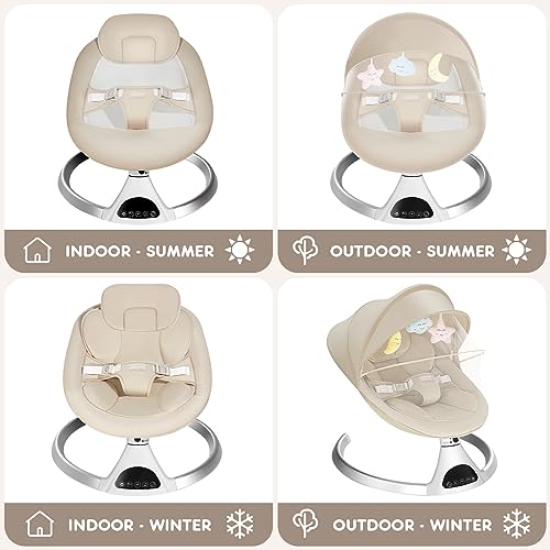 Electric Baby Swings for Infants to Toddler, Portable Babies Rocker Bouncer for Newborn Boy and Girls, Motorized Bluetooth Swing, Music Speaker with 12 Preset Lullabies, Remote Control Pink