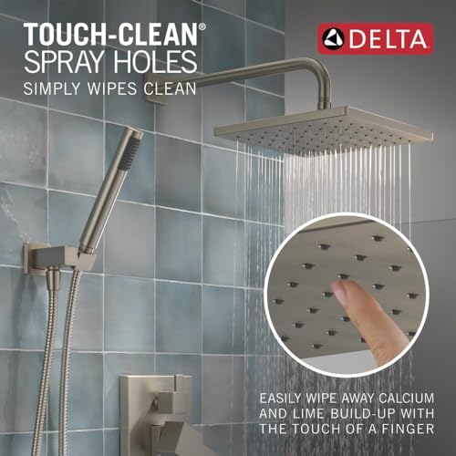 Delta Faucet Modern Raincan 2-Setting Square Shower System Including Rain Shower Head and Handheld Spray