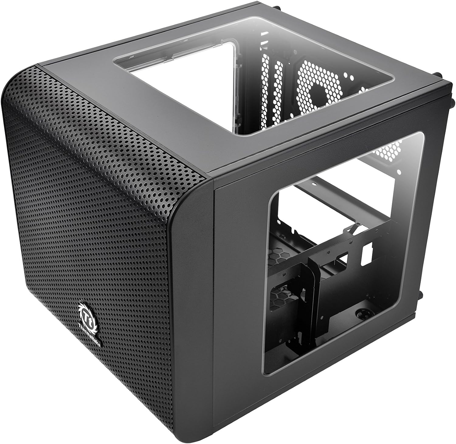Thermaltake Core V1 SPCC Mini ITX Cube Gaming Computer Case Chassis, Interchangeable Side Panels, Black Edition, CA-1B8-00S1WN-00