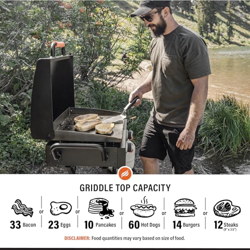 Blackstone 22” On The Go Scissor-Leg Griddle with Two Burners -Stainless Steel Gas Griddle with Hood, Wheels, Side Shelf –Heavy Duty Outdoor Stainless Steel Griddle for Backyard, Patio Camping –1935