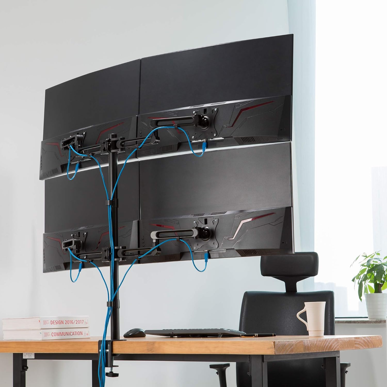AVLT Quad 32" Monitor Desk Stand - Mount Four 17.6 lbs Computer Monitors on 4 Articulating Adjustable Arms - Organize Your Work Surface with Ergonomic Viewing Angle VESA Monitor Mount