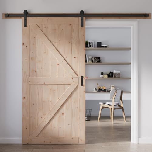 FREDBECK 48in x 80in Sliding Wood Barn Door with 8FT Barn Door Hardware Kit Included K Shape Solid Spruce Panel Sliding Door Double Surfaces Need to Assembly