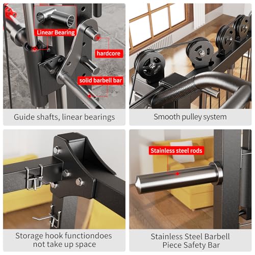 L05/07 Smith Machine，Multi-Function Squat Rack Power Cage with Cable Crossover System,with Weight Bench, Olympic Barbell Weight Set, for Home Gym