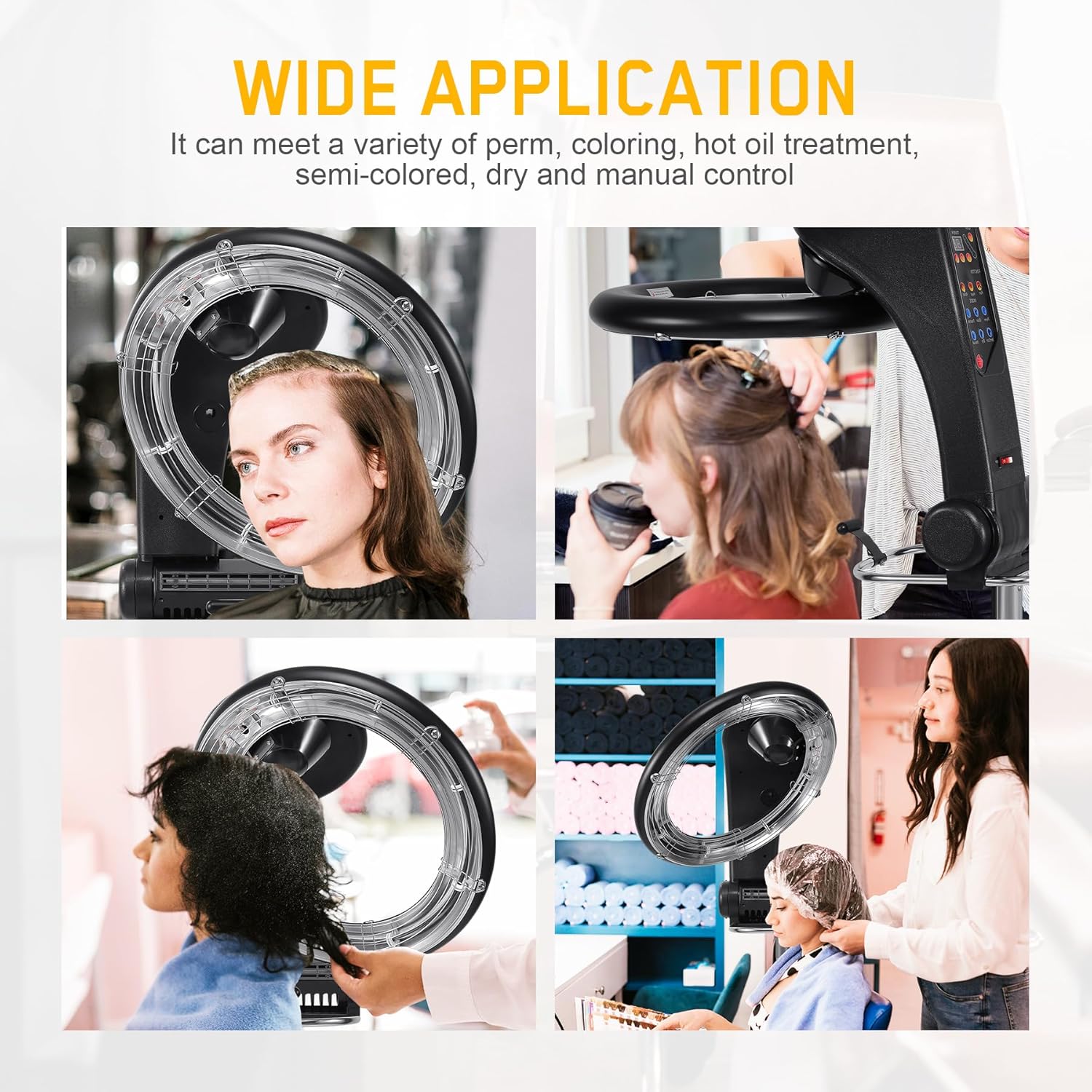 Samger 3 in 1 Professional Orbiting Hair Dryer Hair Color Processor, 110V 950W Adjustable Height Standing Salon Hair Dryers on Wheels Spa Drying Perming Machine Black