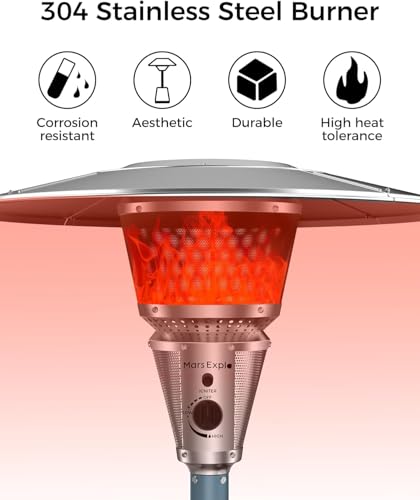 50,000 BTU Patio Heater for Outdoor Use With Adjustable Heat Focusing Top, Propane Patio Heater with Wheels, Stainless Steel Burner for Porch Garden Commercial Residential, Dark Brown