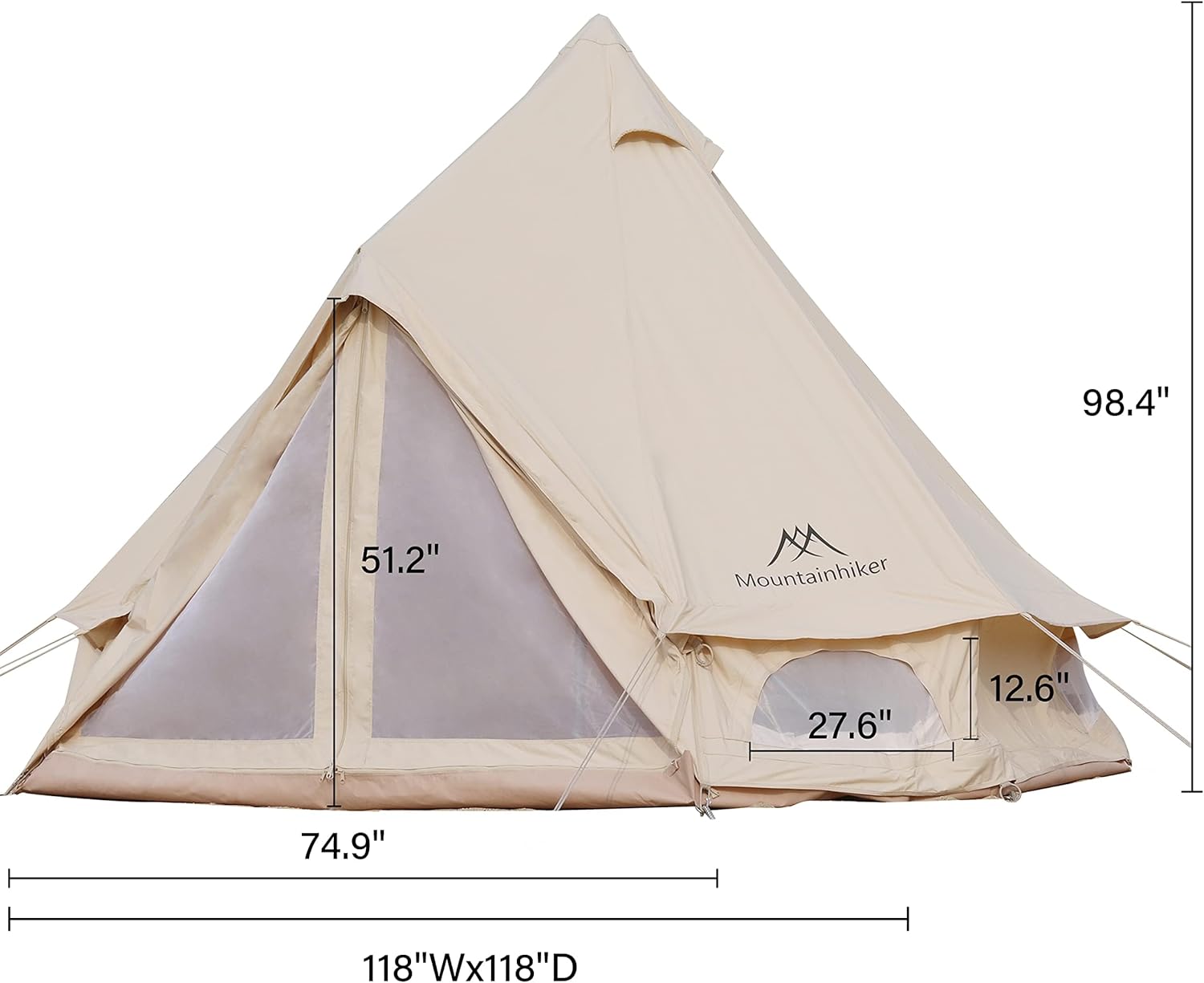 YSSOA 4-5 Person Mongolian Tent, Glamping Tent with Cool Ventilation Mosquito Net Doors & Windows, Outdoor Waterproof Oxford Yurt Tent/Dome Tent for Family Camping Party, 118”x118”x98.4”