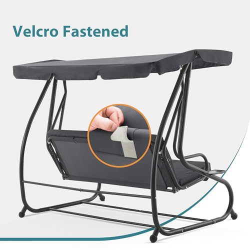 MCombo 3 Seat Patio Swing Chair, Outdoor Swing with Adjustable Canopy, Weather Resistant Steel Frame, Porch Swing Sets for Backyard, Poolside, Balcony, 4090 (Burgundy)