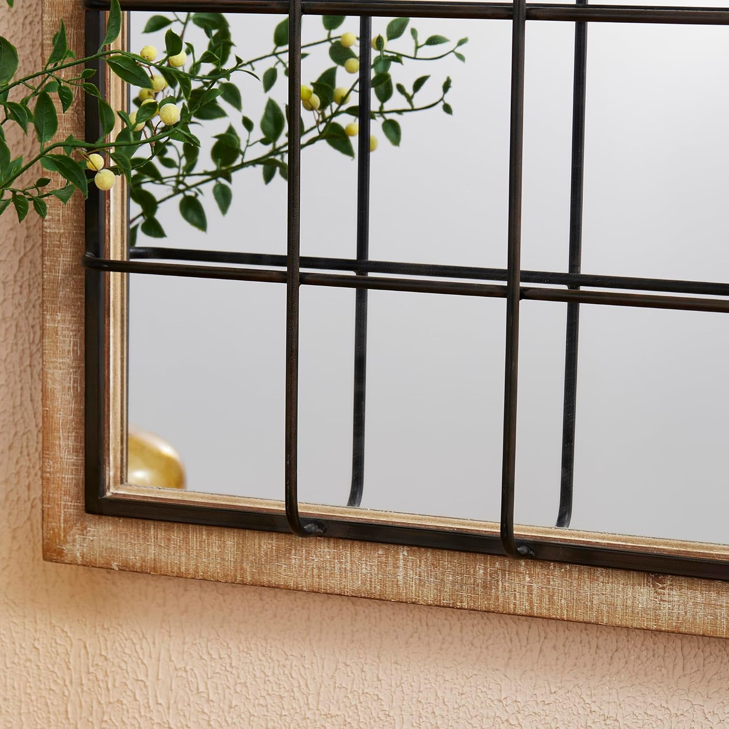 Glitzhome Windowpane Wall Mirror - 24'' x 32'' Farmhouse Decorative Wall Mirror, Hanging Rectangle Wood&Metal Frame Wall Decor Accent Mirror for Bathroom Vanity, Bedroom, Entryway, Fireplace Christmas