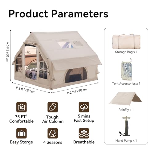 Inflatable Camping Tent with Pump,4-6 Person Waterproof Blow Up Air Tent for Camping Hiking,Easy to Set Up 4-Season Inflatable House Tent with Oversized Canopy.