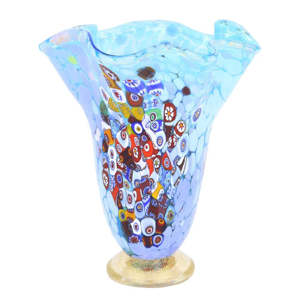 Murano Glass Millefiori Fazzoletto Vase - Aqua