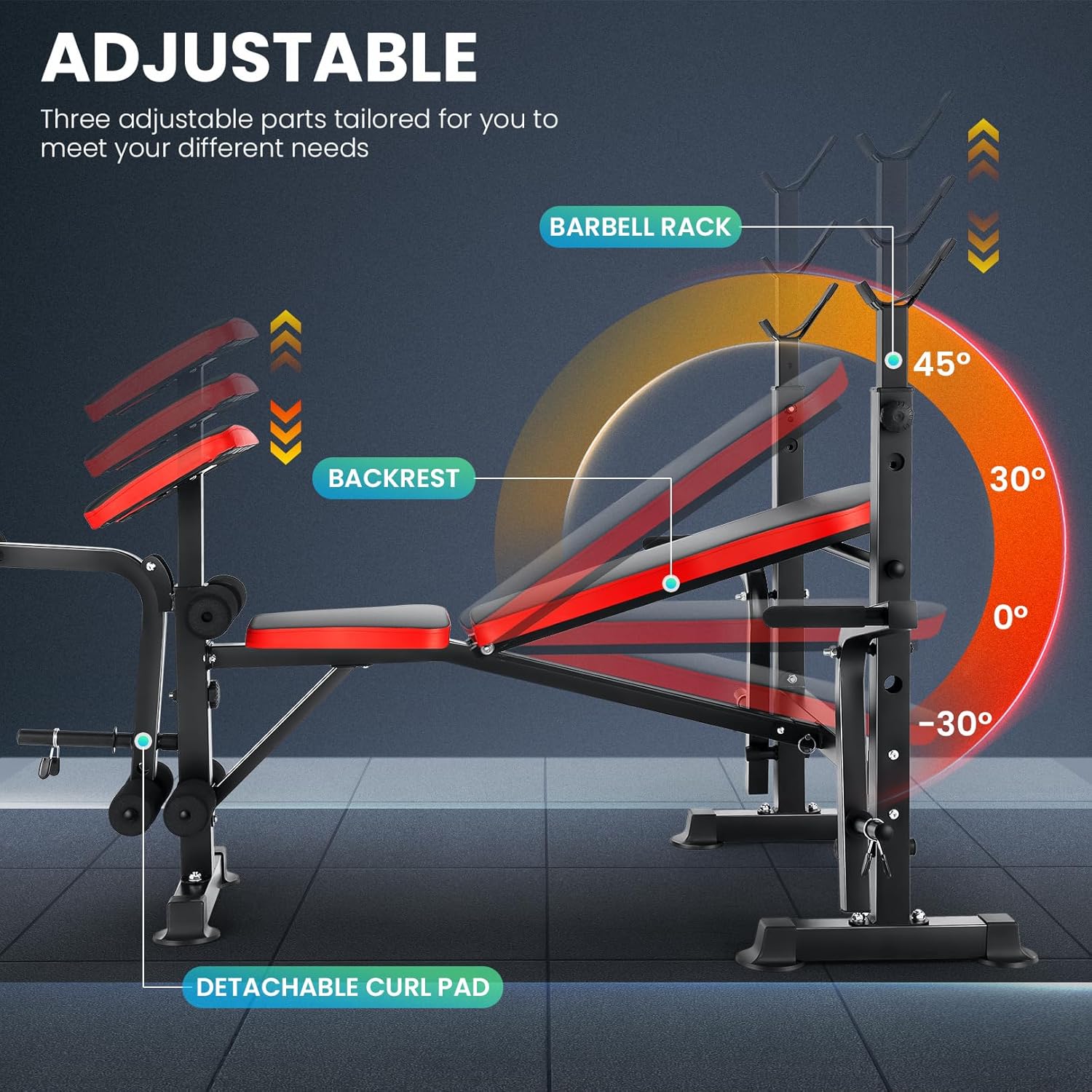 600lbs Adjustable Olympic Weight Bench Set with Preacher Curl & Leg Developer, Lifting Press Multifunctional Workout Station Incline Bench Press Full Body Workout