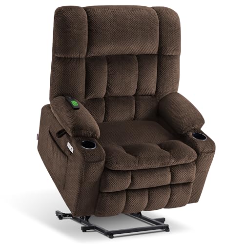 MCombo Dual Motor Power Lift Recliner Chair with Massage and Heat for Elderly People, Infinite Position, USB Ports, Cup Holders, Fabric 7890 (Medium-Regular, Burgundy)