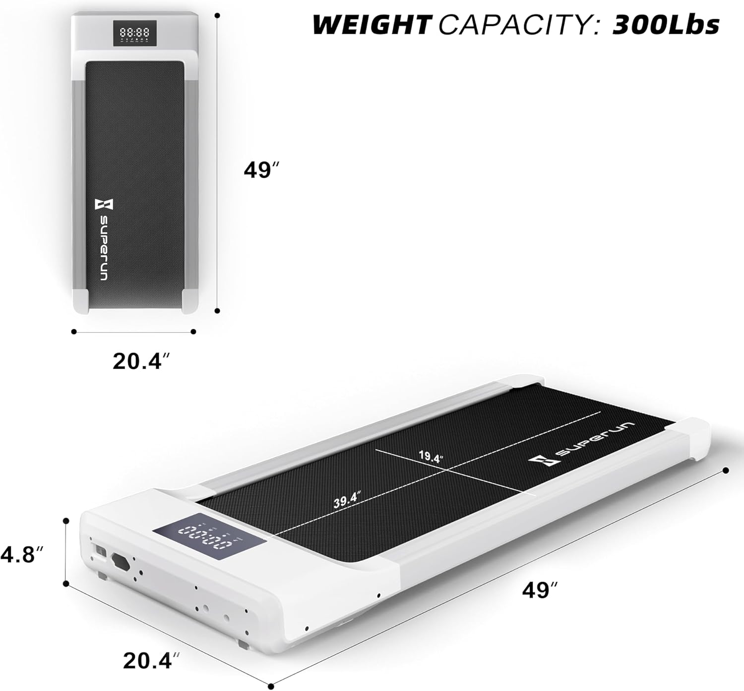 SupeRun Walking Pad, Under Desk Treadmill, Portable Treadmill with Remote Control LED Display, Quiet Walking Jogging Machine for Office Home Use