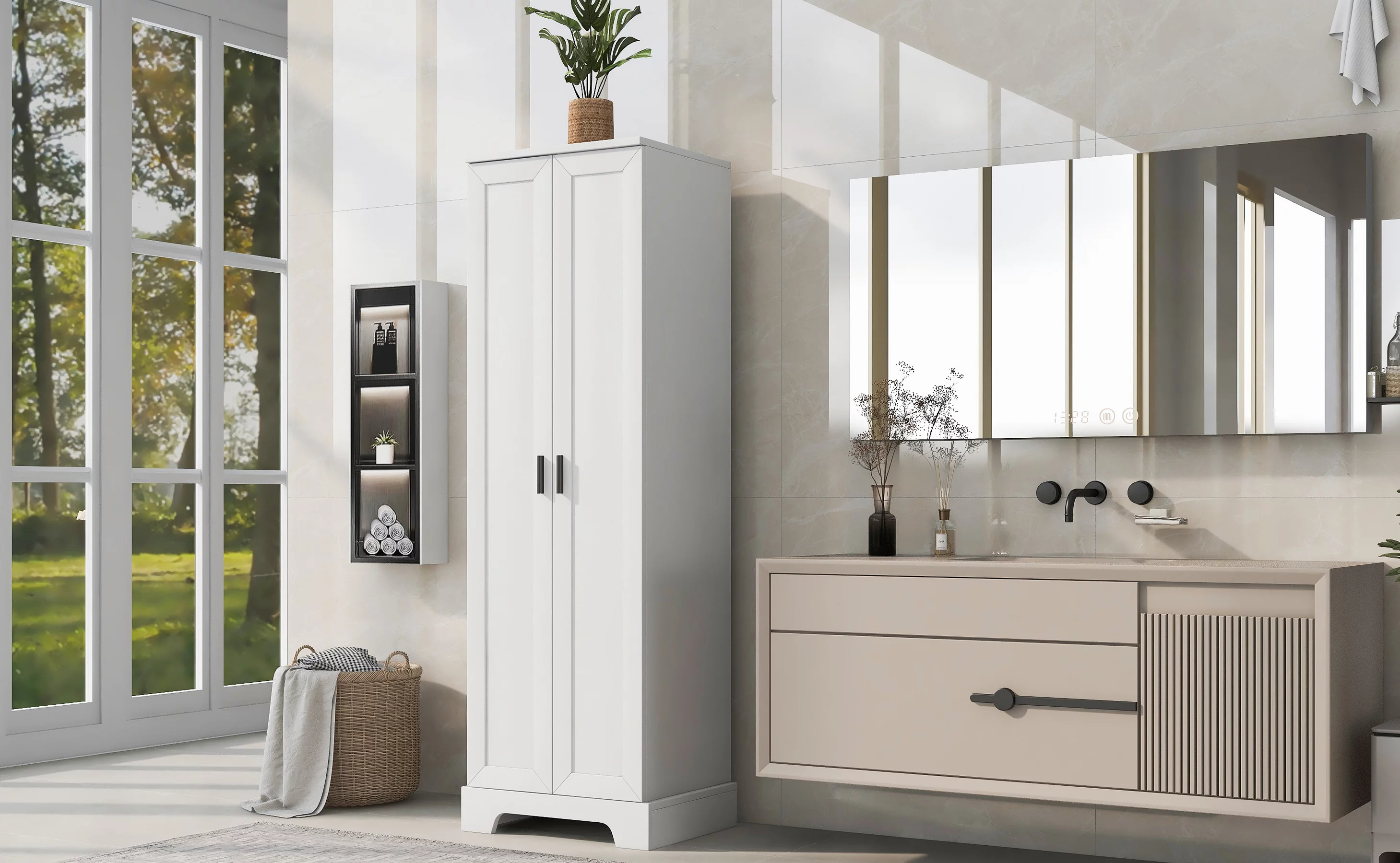 Bellemave Wooden Storage Cabinet with Adjustable Shelves Freestanding Tall Storage Cabinet for Bathroom, Kitchen, Living Room Water Proof Floor Cabinet for Home Office, White