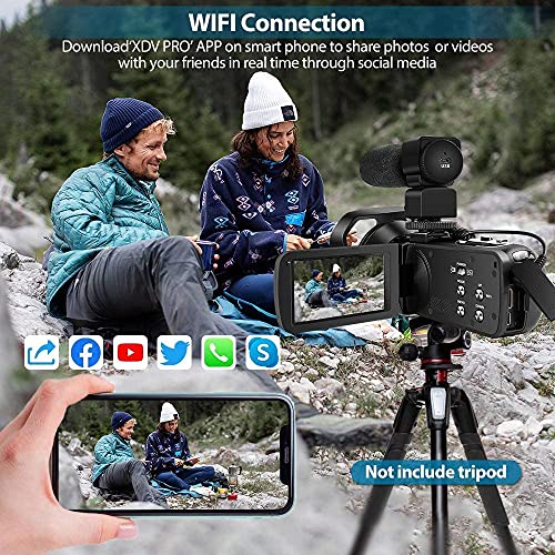 Dingetu Camcorder Video Camera 4K HD 48MP 18X Digital Zoom Camcorder Recorder 3" Touch Screen Vlogging Camera for YouTube IR Night Vision Camcorder with 2 Batteries, Remote Control, 32GB Card