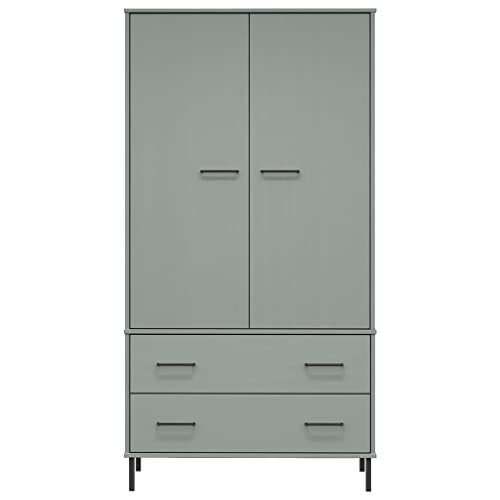 Wardrobe with Metal Legs Gray 35.4"x21.7"x67.9" Solid Wood OSLO,Compact Pine Wood Wardrobe with Ample Storage Space and Stylish Design for Home Armoires & Wardrobes, Bedroom Cabinets & Storage