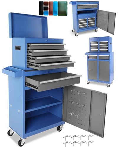 Heavy-Duty 7-Drawer Rolling Tool Chest with Wheels, Steel Tool Storage Cabinet with Lock & Liner for Workshop for Workshop/Garage - Includes 7 Organizer Boxes, Black