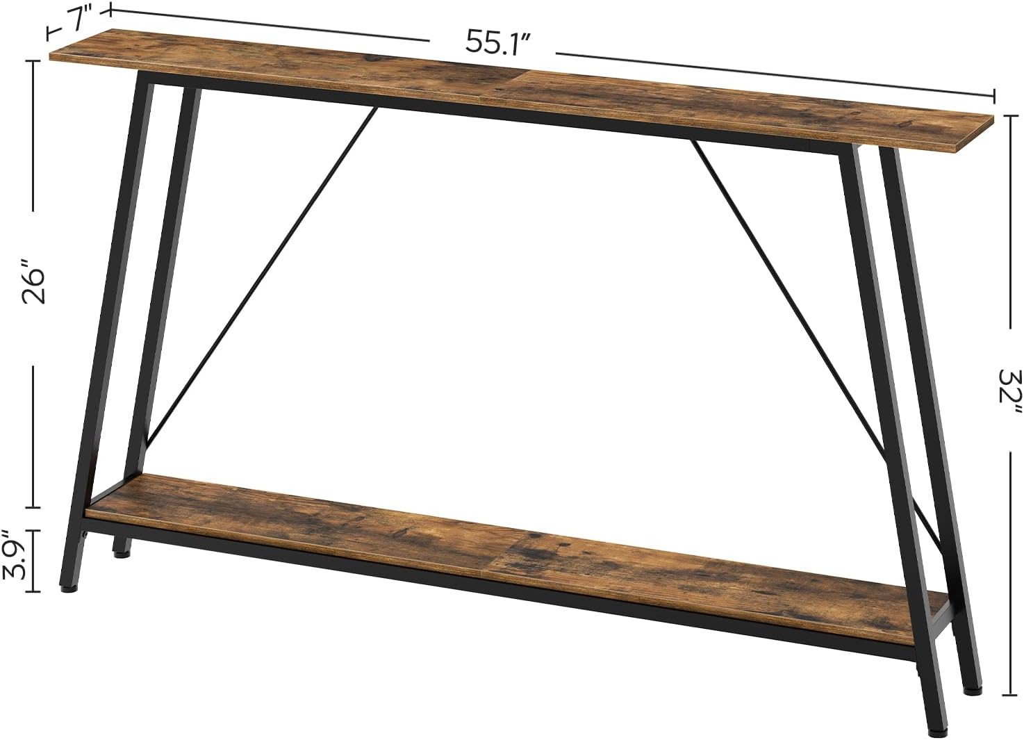 Console Table, Narrow Long Entryway Table, Industrial Skinny Sofa Tables, 2-Layer Hallway Table for Entryway, Display Table Behind Couch, Rustic Brown and Black CT20BR-CT14BR