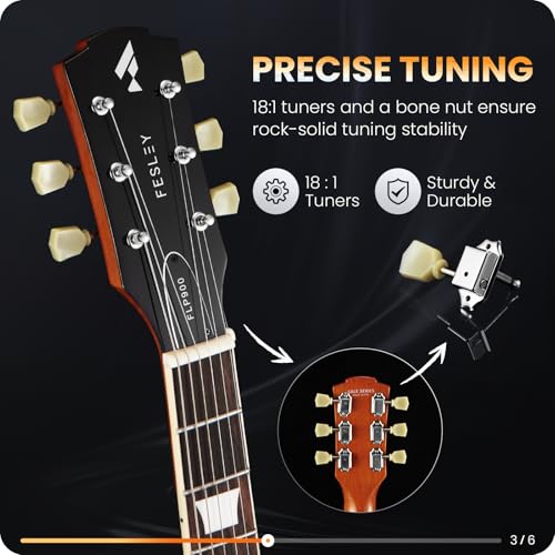 Fesley LP Electric Guitar with Arched Top:39" Solid Body Electric Guitars with Mahogany Body and Rosewood Fretboard,Electric Guitar with Humbucker Pickups, Guitarra Eléctrica with Alice String,Gold