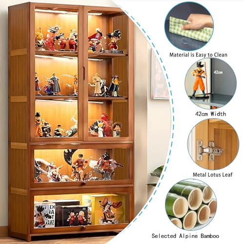 5 Tier Curio Display Cabinet with Acrylic Glass Door, Large Capacity Storage Cabinet Collectibles Toy Organizers Rack & Display Shelf, Kids Bookshelf and Bookcase for Playroom, Bedroom…