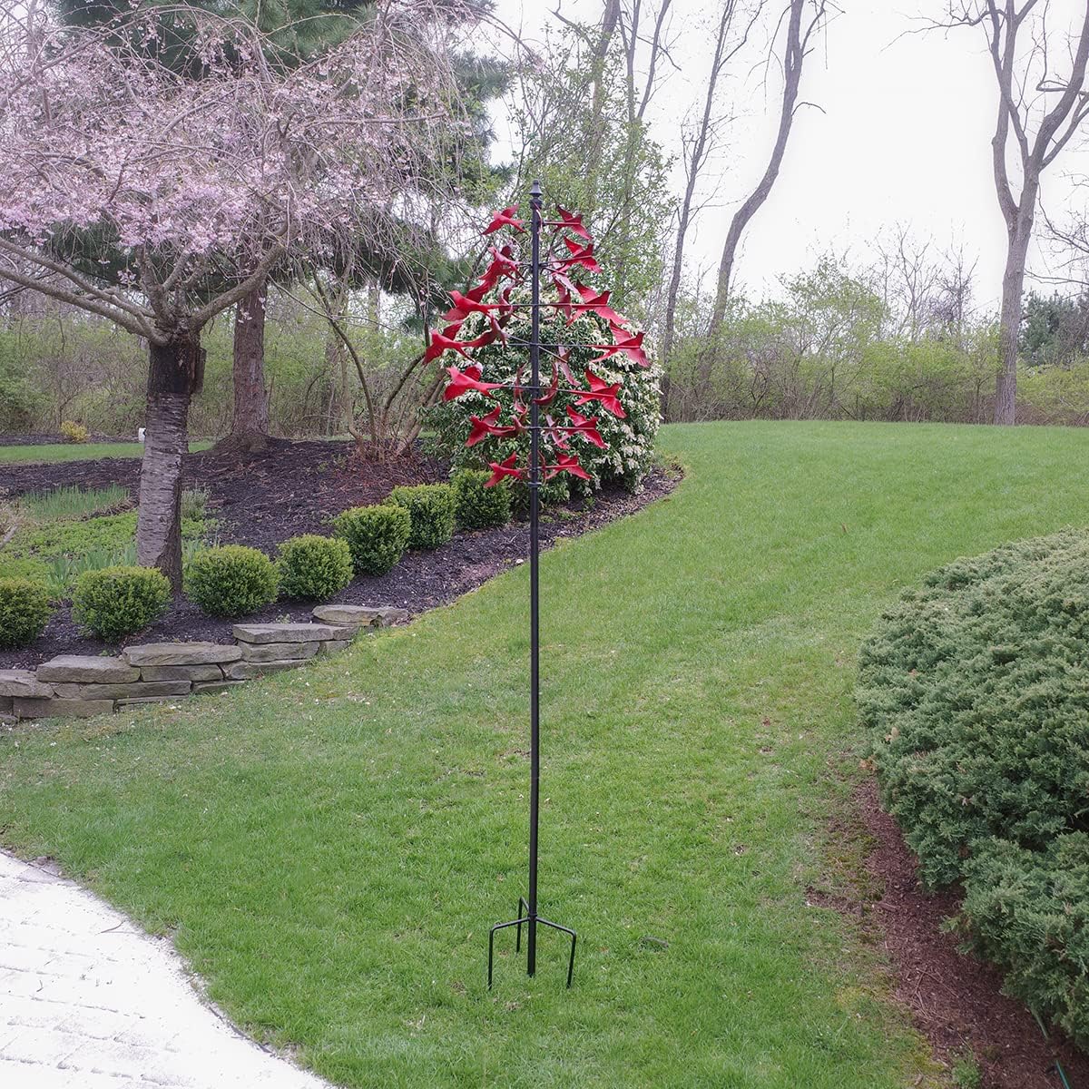 Large Red Cardinal Metal Wind Spinner 3D Bird Sculpture Kinetic Garden Yard Art Patio Decor
