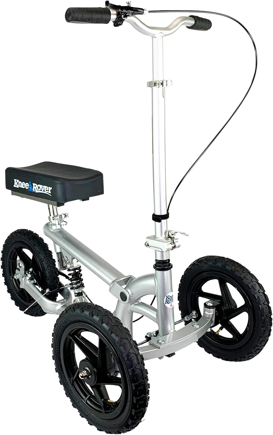 KneeRover PRO All Terrain Knee Scooter with Shock Absorber for Adults for Foot Surgery Heavy Duty Knee Walker for Broken Ankle Foot Injuries - Leg Scooter Best Knee Crutch Alternative (Silver)